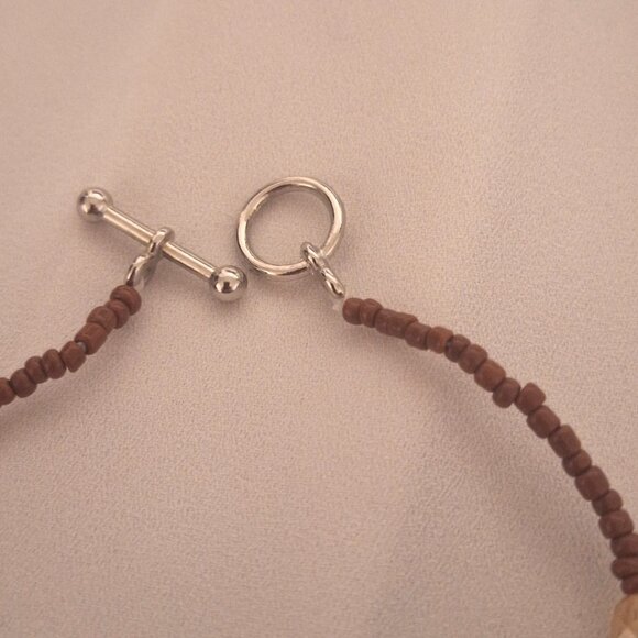 Artisan Beaded Kazuri Ceramic Bead and Blue Brown Glass Crystal Bracelet - Picture 5 of 6